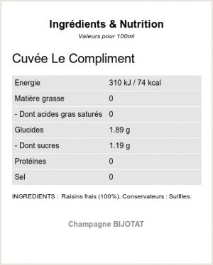 CUVEE LE COMPLIMENT - Ingrédients et Nutrition 